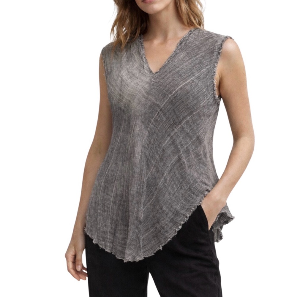 ZARA ZW Collection Asymmetrical 100% Linen Top Gray Size S